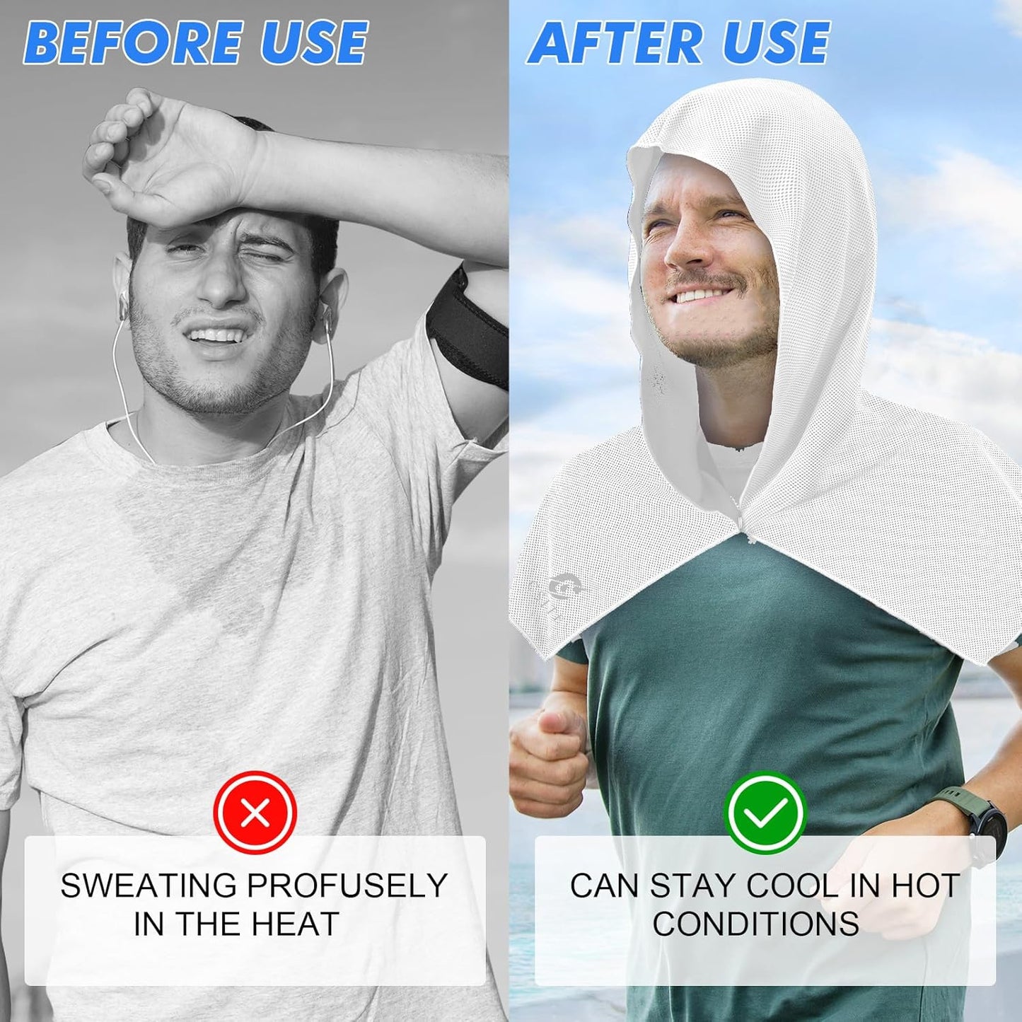 Cooling Hoodie Towels for Neck and Face, UPF 50 Sun Protection & Instant Cooling, Ice Towels for Hot Weather, Soft Breathable Towel for Sport, Work Out, Gym, Camping & More Activities