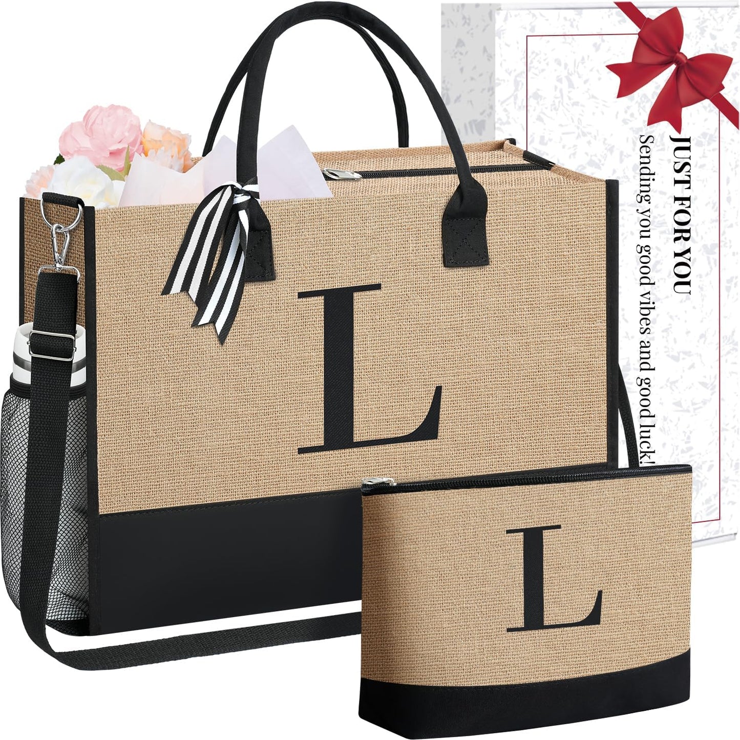 BAGAIL Initial Tote Bag, Personalized Birthday Gifts for Women, Teacher, Friends, Mom, Wedding, Monogrammed Beach Bag