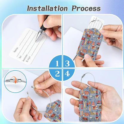 3 Pack Luggage Tag for Suitcase,Travel Stamp Leather Luggage Tags with Privacy Cover Name ID Label Identifiers Travel Bag Tags for Women Men Boys Girls