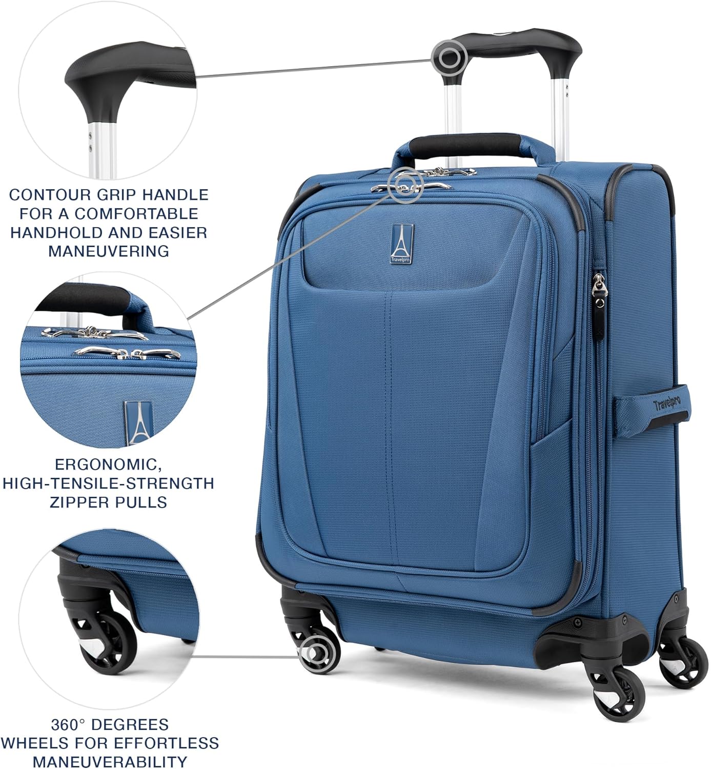 Travelpro Maxlite 5 Softside Expandable Carry-On Luggage with Spinner Wheels, Lightweight, 19-Inch — Ensign Blue