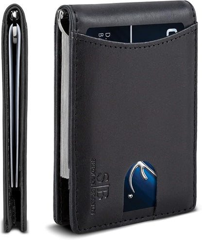 SERMAN BRANDS RFID Blocking Slim Bifold Genuine Leather Minimalist Front Pocket by SERMANBRANDS