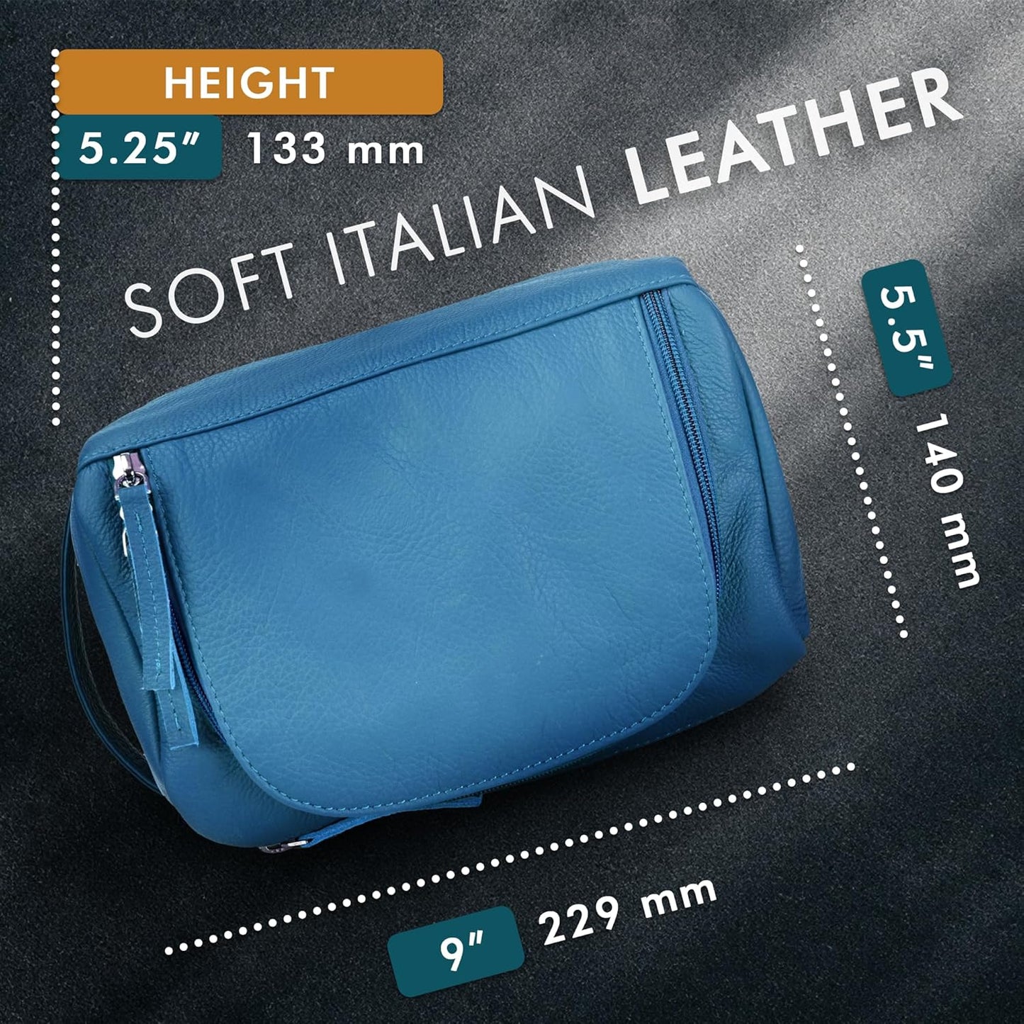 ELIZO Premium REAL Leather Toiletry Bag for Men Dopp Kitt Hanging Mens Toiletry Large TSA Toiletries Bag Shaving Grooming Bag Organizer Espresso (Blue, Large)