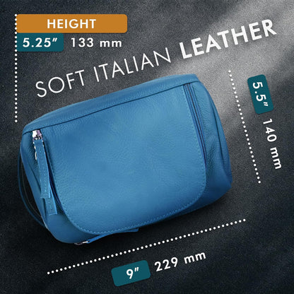 ELIZO Premium REAL Leather Toiletry Bag for Men Dopp Kitt Hanging Mens Toiletry Large TSA Toiletries Bag Shaving Grooming Bag Organizer Espresso (Blue, Large)