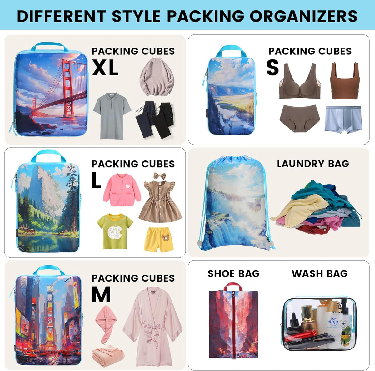Lightweight Compression Packing Cubes for Suitcases, Compressible Expandable Travel Packing Organizer with Clear Toiletries and Backpack Bag, Travel Essentials for Carry on Luggage 7 Set