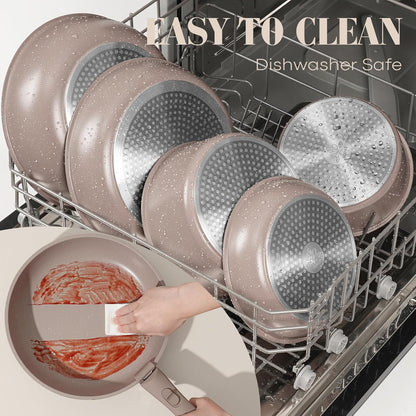 15Pcs Pots and Pans Set Non Stick, Cookware Sets with Detachable Handle, Nonstick RV Kitchen Cooking Tools Removable Handles, Oven Safe, Induction Fast, Stackable Induction Cookware, Brown