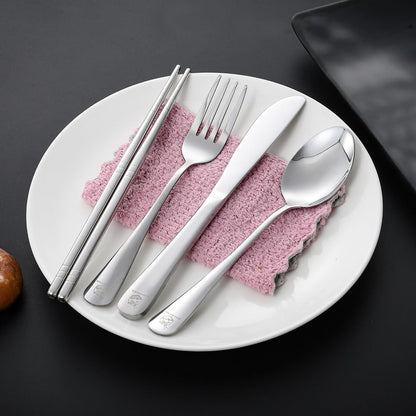 Boulder Bee Travel Utensils Set | Reusable Camping Cutlery Set | Stainless Steel Flatware Set | Portable Silverware Set with Case | Includes Knife/Fork/Spoon/Chopsticks/Cleaning Cloth/Case (Sliver)