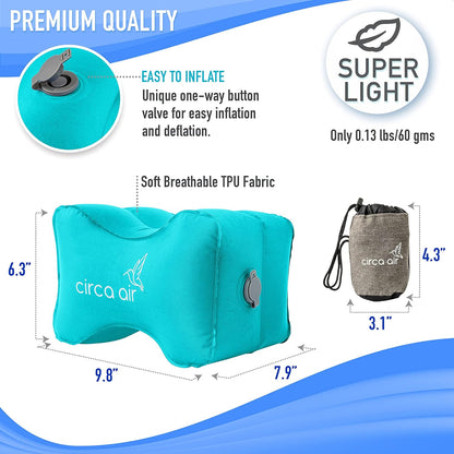 Circa Air Inflatable Knee Pillow for Side Sleepers - Orthopedic Knee Pillows for Sleeping, Sciatica Relief, Back Pain, Leg Pain, Hip or Joint Pain. Weighs Only 1.98 Oz Perfect for Travel/Home