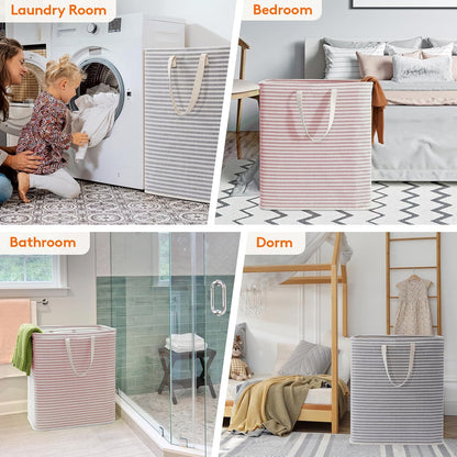 Lifewit 2 Pack Laundry Hamper Large Collapsible Laundry Basket, Freestanding Waterproof Cloth Hamper with Easy Carry Handles in Laundry Room Bedroom Bathroom Dorm for Adult, Gray&Pink, 2 x 100L