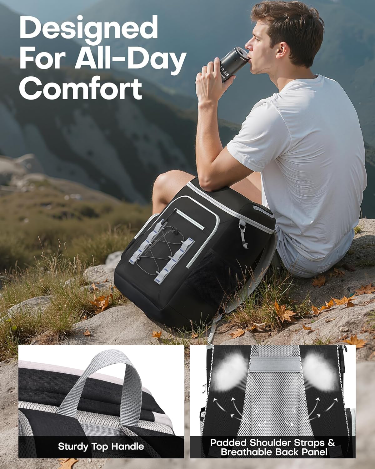 HOTOR Backpack Cooler Bag - 30/45 cans Large Backpack Coolers Insulated Leak Proof with Multiple Pockets, Small Cooler as Beach Cooler for Travel, Hiking, Camping