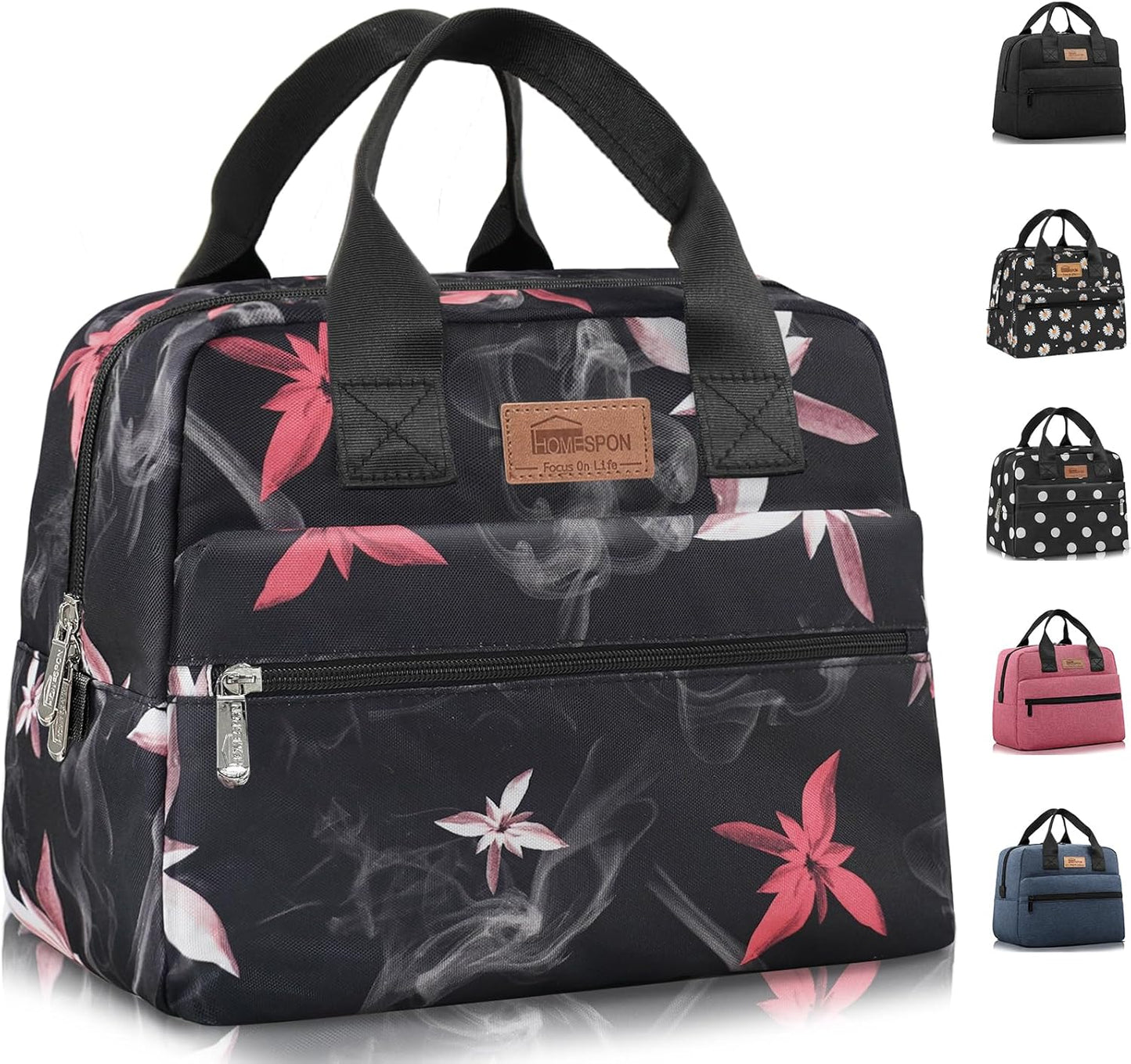 HOMESPON Insulated Lunch Bag for Women Men Lunch Box Cooler Lunch Tote for Work Picnic (Pink Flowers)