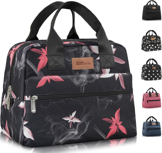 HOMESPON Insulated Lunch Bag for Women Men Lunch Box Cooler Lunch Tote for Work Picnic (Pink Flowers)