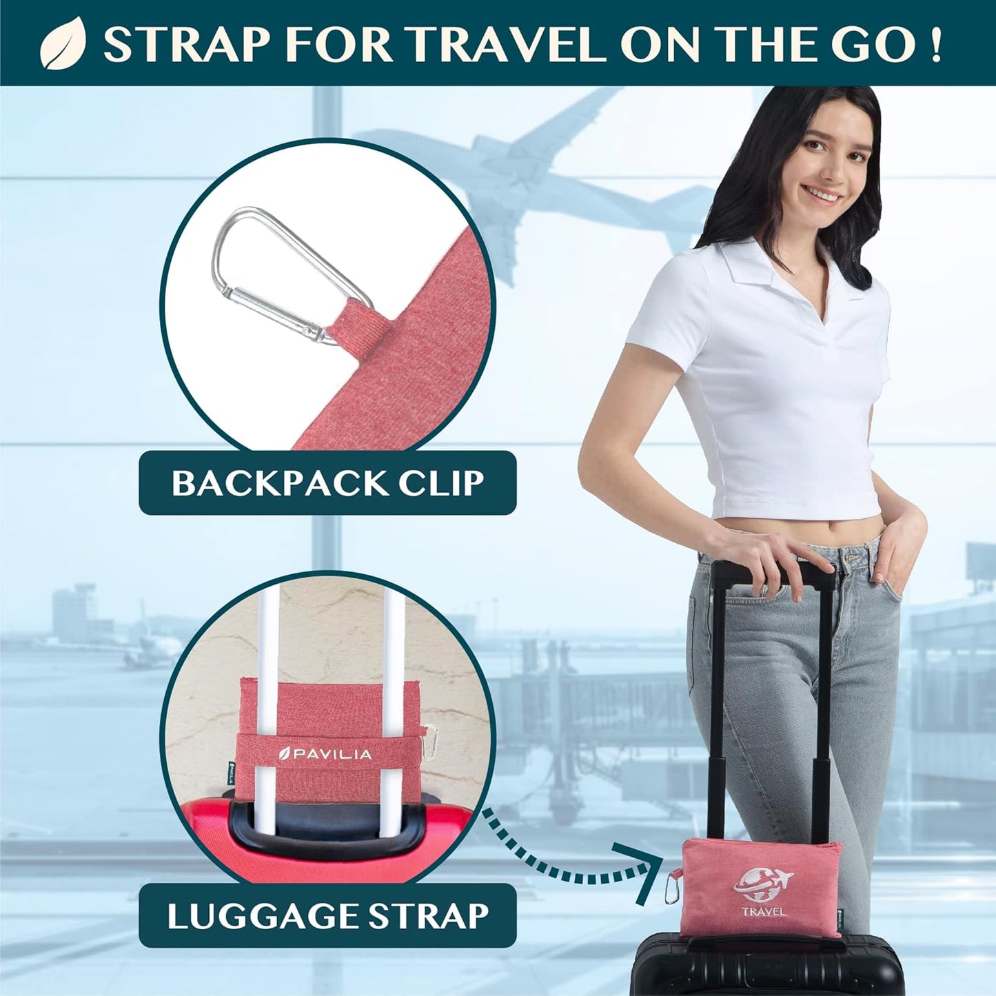 PAVILIA Soft Travel Blanket, Compact Airplane Blanket in Bag, Portable Blanket Pillow Set, Lightweight and Packable Plane Flight Car Trips Travel Home Office Gift Accessories, Pink, 65x40 inches