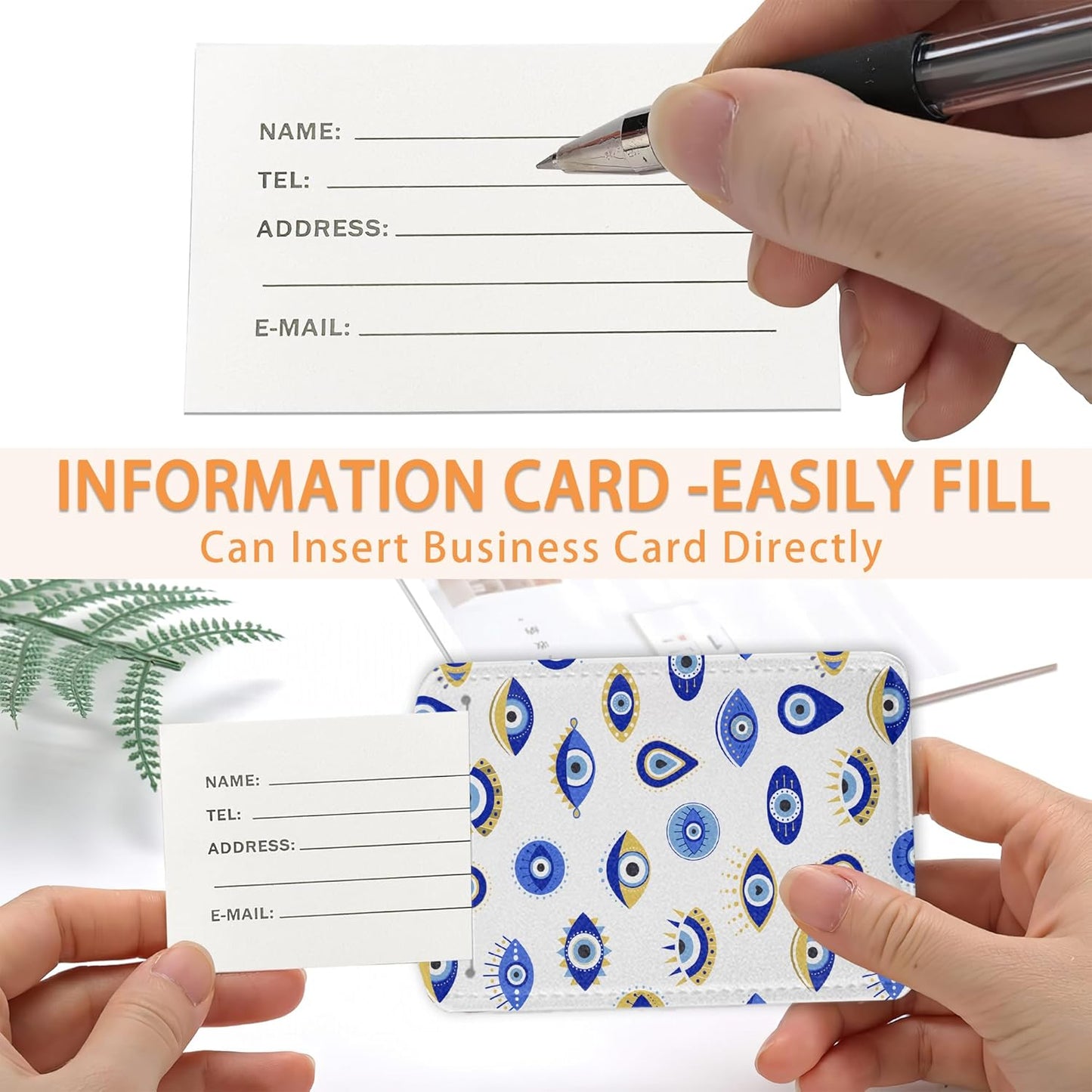 Blue Evil Eyes Hamsa Hand Luggage Tags for Suitcase,Luggage Tag with Stainless Steel Loop Privacy Cover Id Label Travel Bag Luggage Identifiers for Women Men Travel,Set of 2