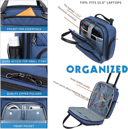 KROSER Carry On Underseat Multi-functional, 16-inch Underseater Lightweight Overnight Suitcase for Women, Haze Blue