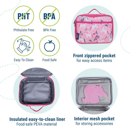 Wildkin Kids Insulated Lunch Box – Durable and Reusable for School & Travel - Magical Unicorns