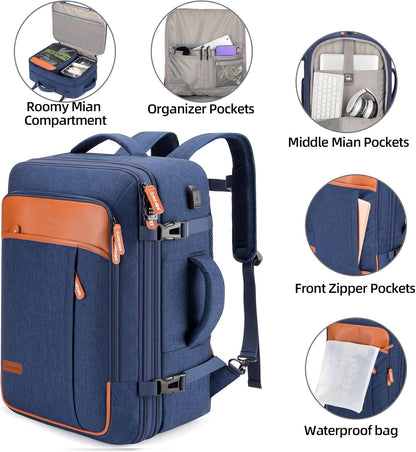 Travel Laptop Backpack,42L Carry on Luggage, Flight Approved Expandable Backpack,Business Anti Theft Weekender Bags for Women Men, Water Resistant Expandable Backpacks With 4 Packing Cubes