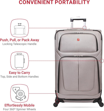 SwissGear Sion Softside Expandable Luggage, Pewter, Checked-Large 29-Inch