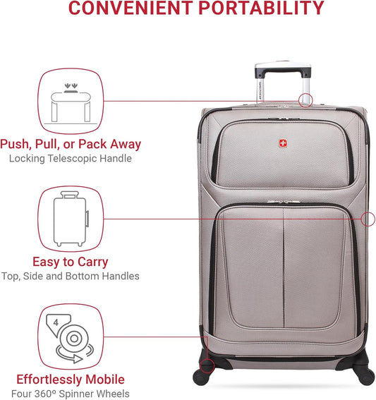 SwissGear Sion Softside Expandable Luggage, Pewter, Checked-Large 29-Inch