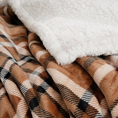 PU MEI Sherpa Fleece Throw Blanket 60" x 80" Reversible Plush Fluffy Large Big Blanket Lattice Flannel Blankets for All Season Use, Mocha Brown