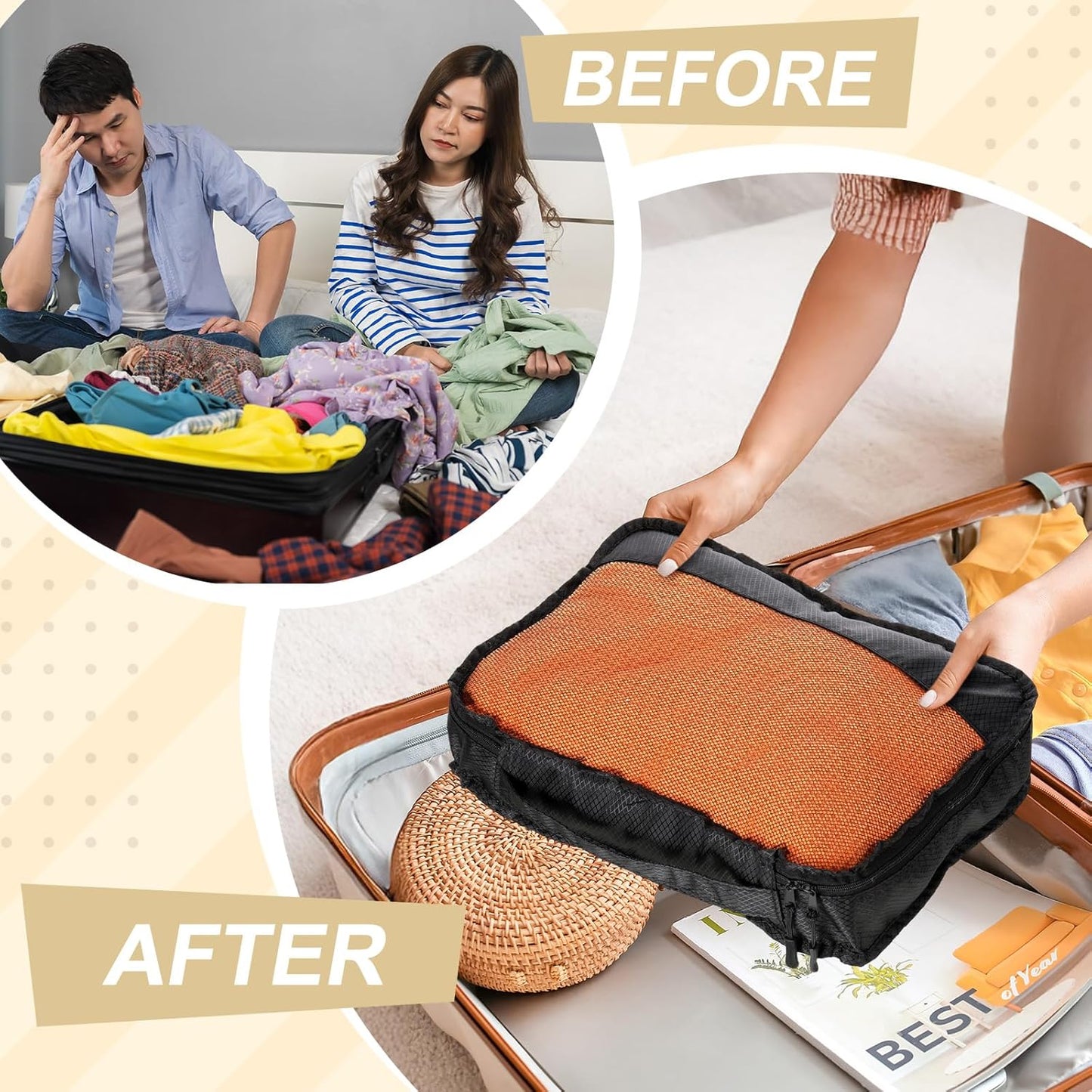 5 Pcs Packing Cubes for Suitcase Large Travel Cubes Carry on Luggage Organizer Bags for Clothes Accessories(Mixed,Black)