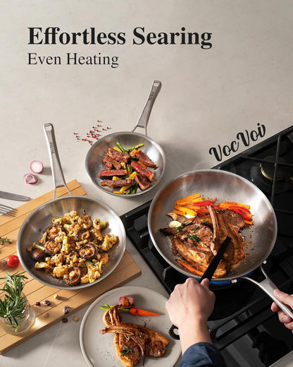 Stainless Steel Cookware Set,Tir-Ply Pots and Pans Set,10 Pcs Stainless Steel Induction Kitchen Cookware Sets,PFOA Free, Frying Pans,Saucepans,Saute Pan & Stock Pot,Compatible with All Cooktops