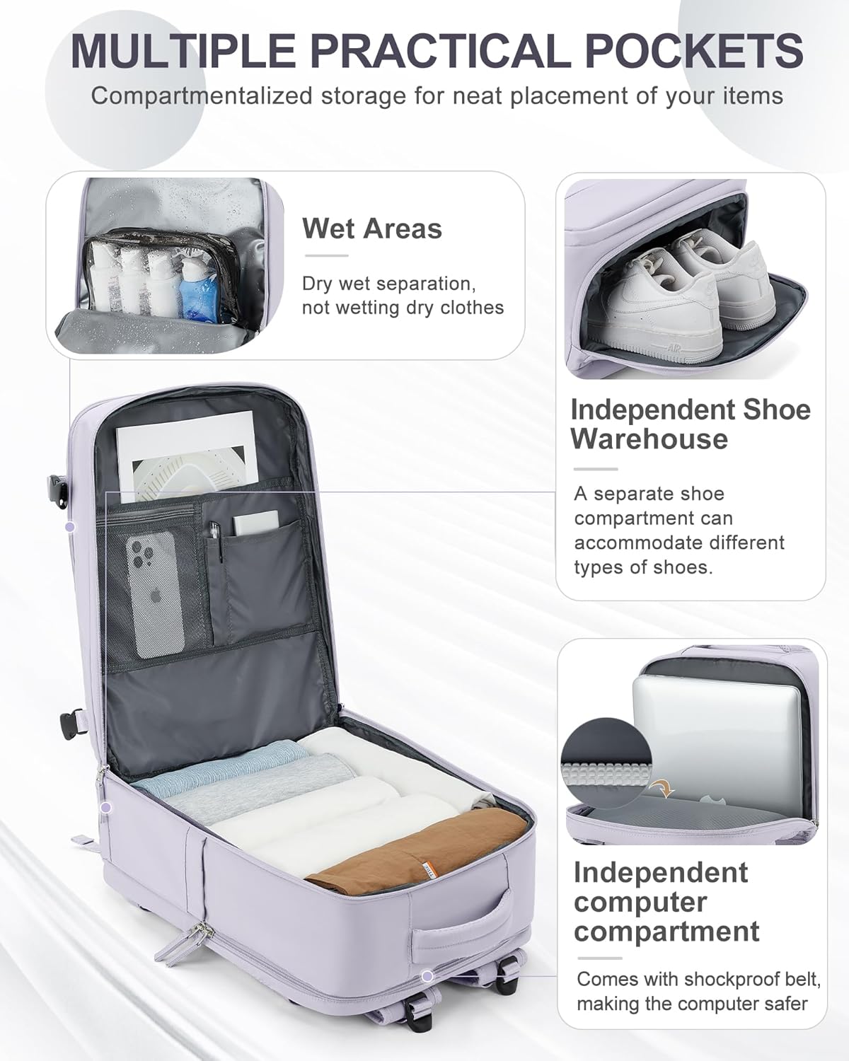 coowoz Large Travel Backpack Carry On for Women Man Gym Backpack with Laptop Compartment Mochila de Viaje Teacher Personal Item Backpacks Rucksack Airplane Accessories Must Haves Purple