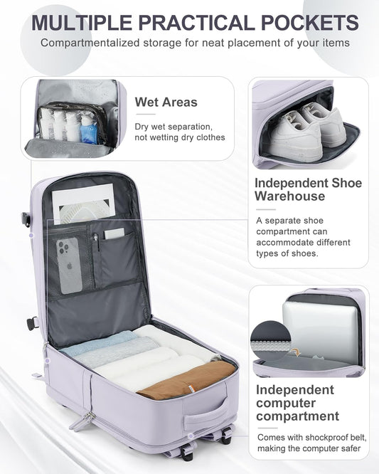 coowoz Large Travel Backpack Carry On for Women Man Gym Backpack with Laptop Compartment Mochila de Viaje Teacher Personal Item Backpacks Rucksack Airplane Accessories Must Haves Purple