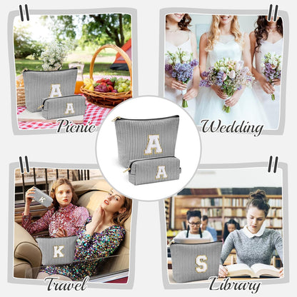 YOOLIFE Initial Makeup Bag for Women - Teen Girl Gifts Trendy Stuff Monogram Cute Makeup Bags Make Up Case for Women Her Best Friend Friendship Sister Teacher Birthday Gifts for Women Mom Black L