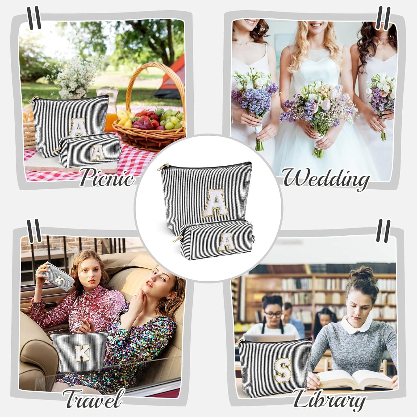 YOOLIFE Teacher Appreciation Gifts for Women - Personalized Birthday Gifts Idea for Women Teacher Best Friend Mom Bridesmaid, Large Initial Makeup Bag, Cosmetic Toiletry Bag Case Make Up Pouch Black T