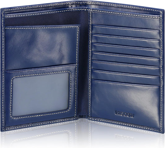 HISCOW Italian Leather Passport Holder for Travel - RFID Blocking Wallet Cover with Secure Organizer for Men & Women, US & Foreign Trips, Antiqued Blue