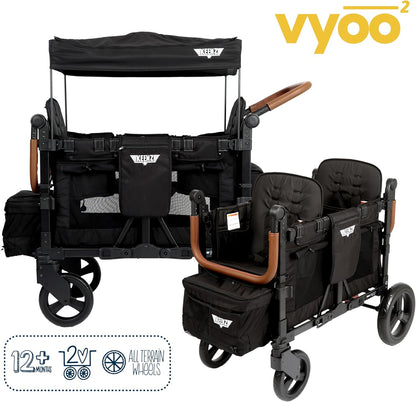 Keenz VYOO Stroller Wagon with Canopy - Foldable Design for Easy Storage, 5 Seating Positions for Kids, Enhanced Child Safety, All-Terrain Mobility, 2-Passengers, Black