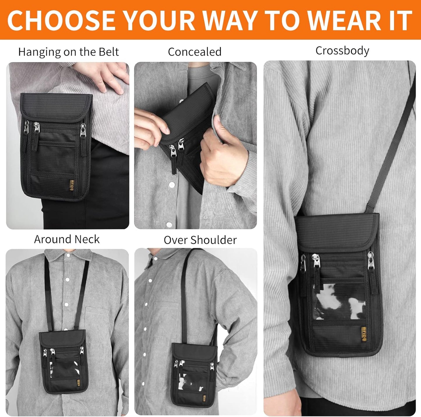 Neck Wallet for Travel,Passport Holder Neck Pouch for Men Women with Adjustable Neck Strap and RFID Blocking