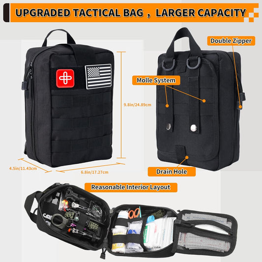 Survival Kit, Gifts for Men Women Teen Boys, 252 pcs Survival Gear and Equipment Mini First Aid Kit for Car Home, Emergency Kit with Molle System for Earthquake, Outdoor Adventure, Car Travel