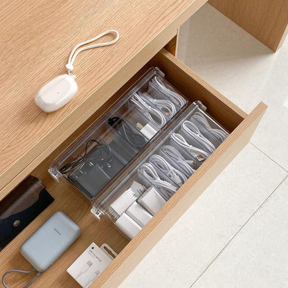 Yesesion 4 Pack Clear Cable Storage Box for Desk Drawer, Plastic Cord Organizer with Lid for Wire Ties, Electronics Accessories, Phone Charger, Art Crafts, Pencils, Marker Pen, Crayons Holder