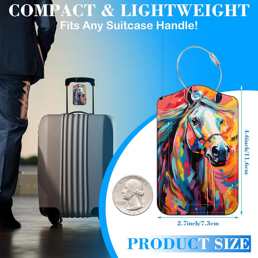 Abstract Horse Luggage Tags for Suitcases Leather Travel Tags for Luggage ID Label with Privacy Cover and Stainless Steel Loop for Men Women Suitcase Backpack, Set of 2