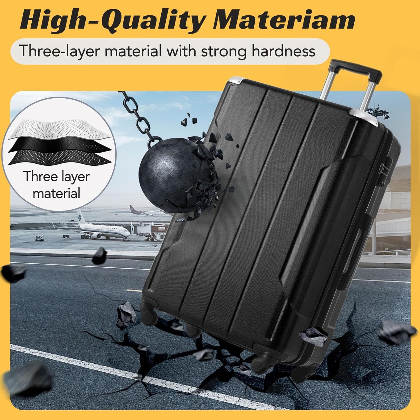Merax 28 Inch Checked-Large Luggage with Wheels Aluminum Alloy Corner Hard Shell Suitcase TSA Luggage Suitcases for Travel Woman Men(Black)