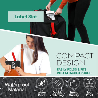 reperkid Car Seat Travel Bag for Airplane, Black and Green, 33" H x 18" W x 18" D, Fits Most Convertible, Booster and Infant Car Seats – Premium Waterproof Cover, Adjustable Shoulder Strap