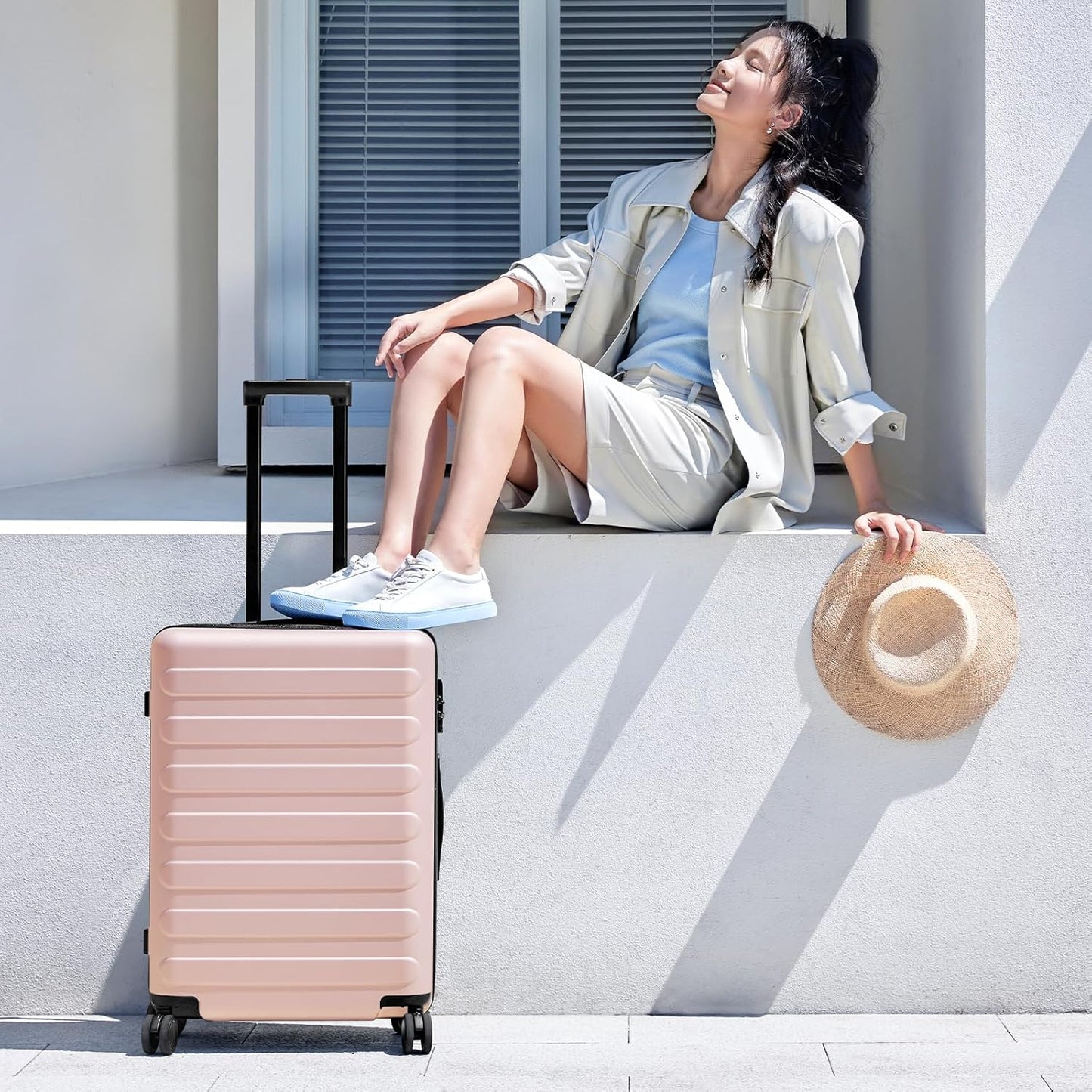 Carry on Luggage 22 X 14 X 9 Airline Approved, 20 Inch Luggage for 3-5 Days Travel, Double Spinner Wheels, 100% Hardshell PC, TSA Lock (04-Pink (Basic), Carry-On 20-Inch)