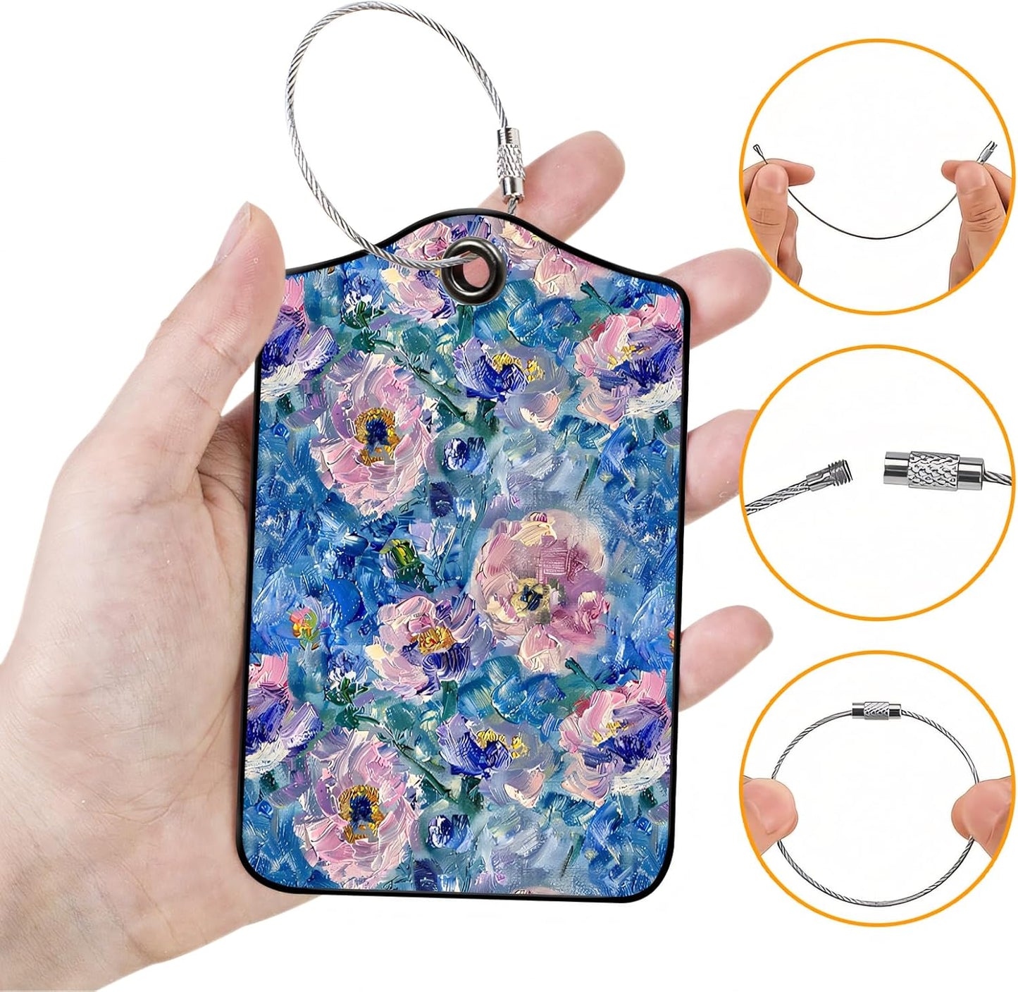 Luggage Tags for Suitcases, 2-Pack PU Leather for Cruise & Travel, Baggage ID Tags with Privacy Cover & Address Card, Durable Metal Ring, Kids Adults Travel Accessories, Blue Hued Impasto