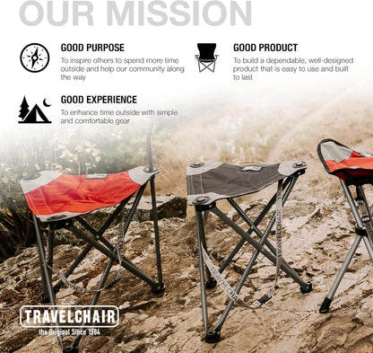 Travel Chair Big Slacker Stool, Portable Tripod Chair for Outdoor Adventures, Quick Folding Fishing Camping Travel Stool, Black & Gray