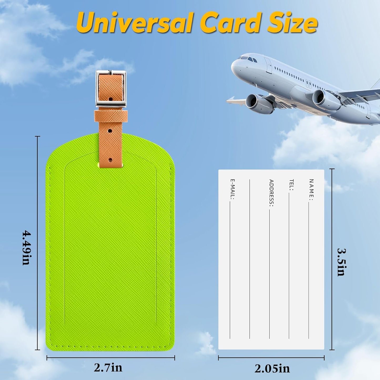 3 Pack Luggage Tags for Suitcases, TSA Approved Bag Tags, Baggage Tags with Privacy Protection, Travel Essentials Luggage Accessories, Neon Green & Brown