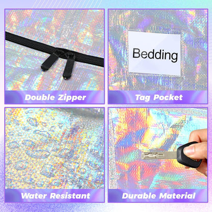 4 Pcs 24 Gallon Large Moving Bags with Zipper and Handles Foldable Storage Duffle Bags Heavy Duty Extra Large Totes for College Dorm Travel Clothes Blankets Bedding Moving (Iridescent)