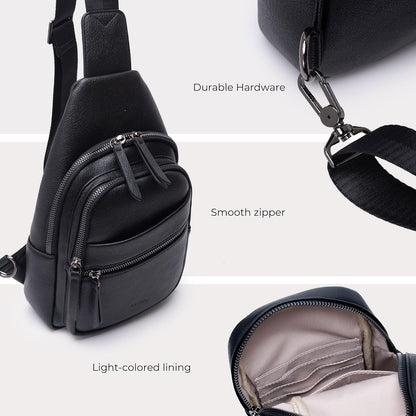 Alldaily Large Sling Bag for Women Crossbody Purse Leather Fashionable Trendy Chest Bag for Travel, Fanny Pack (Black)