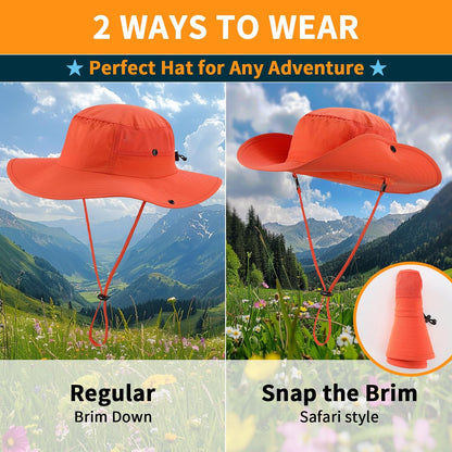 Home Prefer UPF50+ Mens Sun Hat Wide Brim Womens UV Protection Beach Bucket Hat for Fishing Hiking Snap Up Cowboy Hat