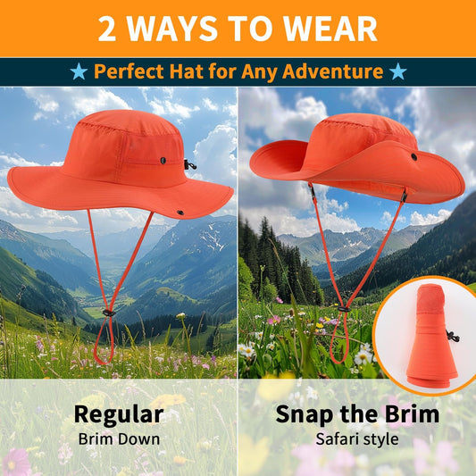 Home Prefer UPF50+ Mens Sun Hat Wide Brim Womens UV Protection Beach Bucket Hat for Fishing Hiking Snap Up Cowboy Hat