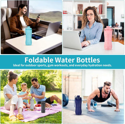 Silicone Collapsible Water Bottles,Lightweight Reusable Leakproof For Traveling Camping Hiking Cycling Sports Outdoor,Foldable Portable Travel Water Bottle 600ML Purple 1Pack.