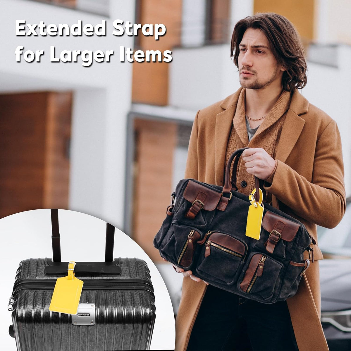 Travelambo Luggage Tags for Suitcases Faux Leather Privacy Protection 20 Pack Bag Tags Travel Accessories Essential, Energetic Yellow