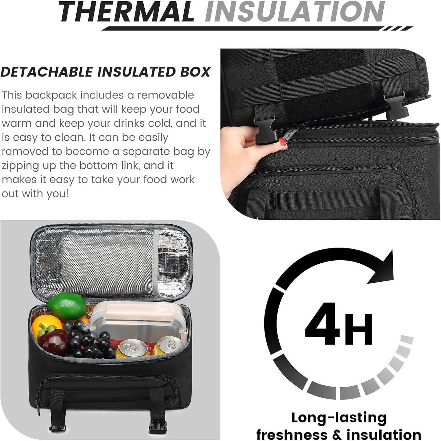 Lunch Backpack, Insulated Cooler Backpack Removable Lunch Box for Men Women, 15.6 Inches RFID Blocking Laptop Backpack Lunch Bag for Work Travel Black