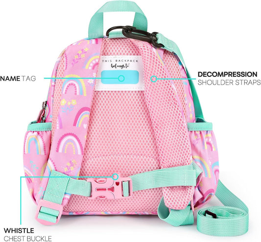mibasies Backpack Leash for Toddlers 1-3: Baby Backpack for Girls with Anti-Lost Harness - Rainbow Pink