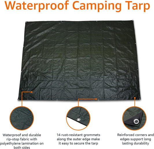 Amazon Basics Waterproof Camping Tarp, 9.5 Feet x 11.3 Feet, Dark Green